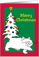 Merry Christmas, White Cat With Christmas Tree Tail card