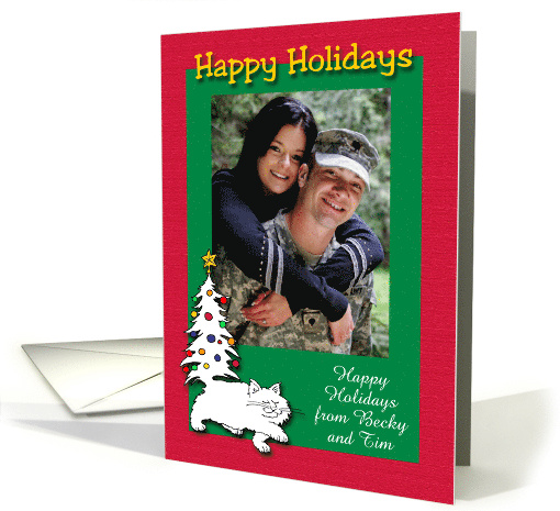Happy Holidays, White Cat With Tail Decorated Like a... (871907)