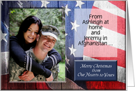 Patriotic Christmas, Our Hearts To Yours, Photo Card, Flag, Old Barn Wood card