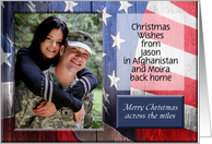 Patriotic Christmas Across the Miles, Photo Card, Flag, Old Barn Wood card