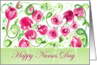 Happy Nurses Day Pink Rose Flower Ivy Vines Watercolor Painting card
