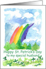 Happy St. Patrick’s Day Husband Rainbow Clover Watercolor Art card