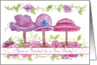 Tea Party Invitation Pink Victorian Hats Flowers Art Drawing card