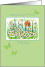 Thinking of You Mom Daisy Flower Garden Birdhouse Butterflies card