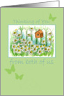 Thinking of You From Both of Us Daisy Garden Birdhouse Butterflies card