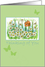 Thinking of You Daisy Flower Garden Birdhouse Butterflies card