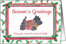 Season’s Greetings Scottie Dog Holly Scottish Plaid card