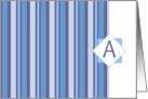 Monogram Letter A Blank Card Blue Gray Stripe card