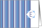 Monogram Letter E Blank Card Blue Gray Stripe card