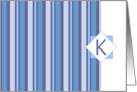 Monogram Letter K Blank Card Blue Gray Stripe card