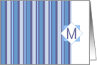 Monogram Letter M Blank Card Blue Gray Stripe card