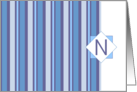 Monogram Letter N Blank Card Blue Gray Stripe card