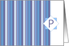 Monogram Letter P Blank Card Blue Gray Stripe card