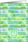 Monogram Letter U Green Watercolor Stripe card