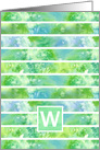 Monogram Letter W Green Watercolor Stripe Blank card