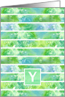 Monogram Letter Y Lime Green Blue Stripe Blank card