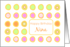 Happy Birthday Nina Bright Flowers Colorful Polka Dots card