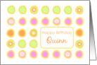 Happy Birthday Quinn Bright Flowers Colorful Polka Dots card