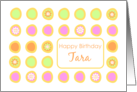 Happy Birthday Tara Bright Flowers Colorful Polka Dots card