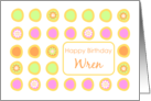 Happy Birthday Wren Bright Flowers Colorful Polka Dots card