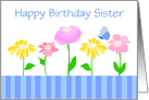 Happy Birthday Sister Custom Garden Flowers Blue Butterfly card