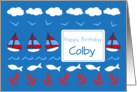 Happy Birthday Colby Sailboats Fish Red White Blue card