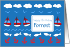 Happy Birthday Forrest Sailboats Fish Red White Blue card