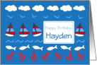 Happy Birthday Hayden Sailboats Fish Red White Blue card