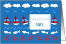 Happy Birthday Ian Sailboats Fish Red White Blue card