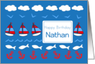 Happy Birthday Nathan Sailboats Fish Red White Blue card
