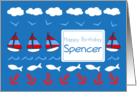Happy Birthday Spencer Sailboats Fish Red White Blue card