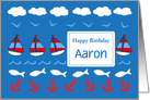 Happy Birthday Custom Name Card Sailboats Fish Red White Blue card