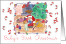 Baby’s First Christmas Santa Toys Candy Canes Watercolor Illustration card