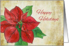 Happy Holidays Red Poinsettia Flower Watercolor Art card