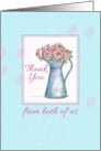 Thank You From Both of Us Rose Bouquet Vintage Pitcher Illustration card