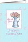 Thank You Sister Rose Bouquet Vintage Pitcher Illustration card