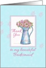 Thank You Bridesmaid Rose Bouquet Vintage Pitcher Illustration card
