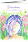 Thank You Wedding Hair Stylist Purple Hair Girl Tulips card