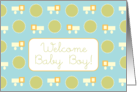 Welcome Baby Boy Trucks Green Dots Aqua Blue Art card