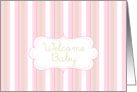 Welcome Baby Congratulations Blush Pink White Stripe Art card