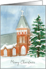 Merry Christmas Church Holiday Tree Lights Snow card