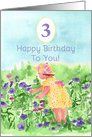 Happy Third Birthday Little Girl Picking Flowers Watercolor card