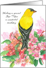 Step Mom Happy Birthday American Goldfinch Pink Rhododendron card