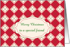 Merry Christmas Custom Name Red Argyle Diamond Pattern card