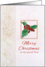 Merry Christmas My Twin Holly Botanical Watercolor Art card