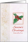 Season’s Greetings From All of Us Holly Botanical Watercolor Art card