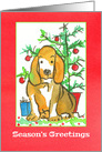 Season’s Greetings Hound Dog Primitive Holiday Tree card