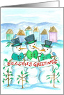 Seasons Greetings Snowmen Neighborhood Snow Scene card