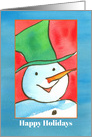 Happy Holidays Snowman Green Hat Watercolor card