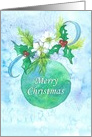 Merry Christmas Ornament Holly Rose card